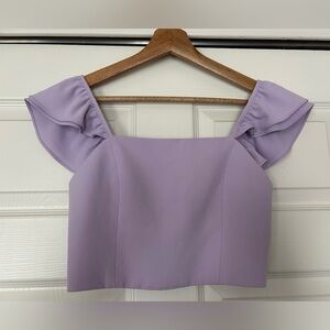 Alice + Olivia Lilac Ruffle Sleeve Crop Top